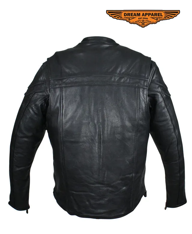 Mens Naked Cowhide Leather Motorcycle Jacket W/ ZIppered Closure