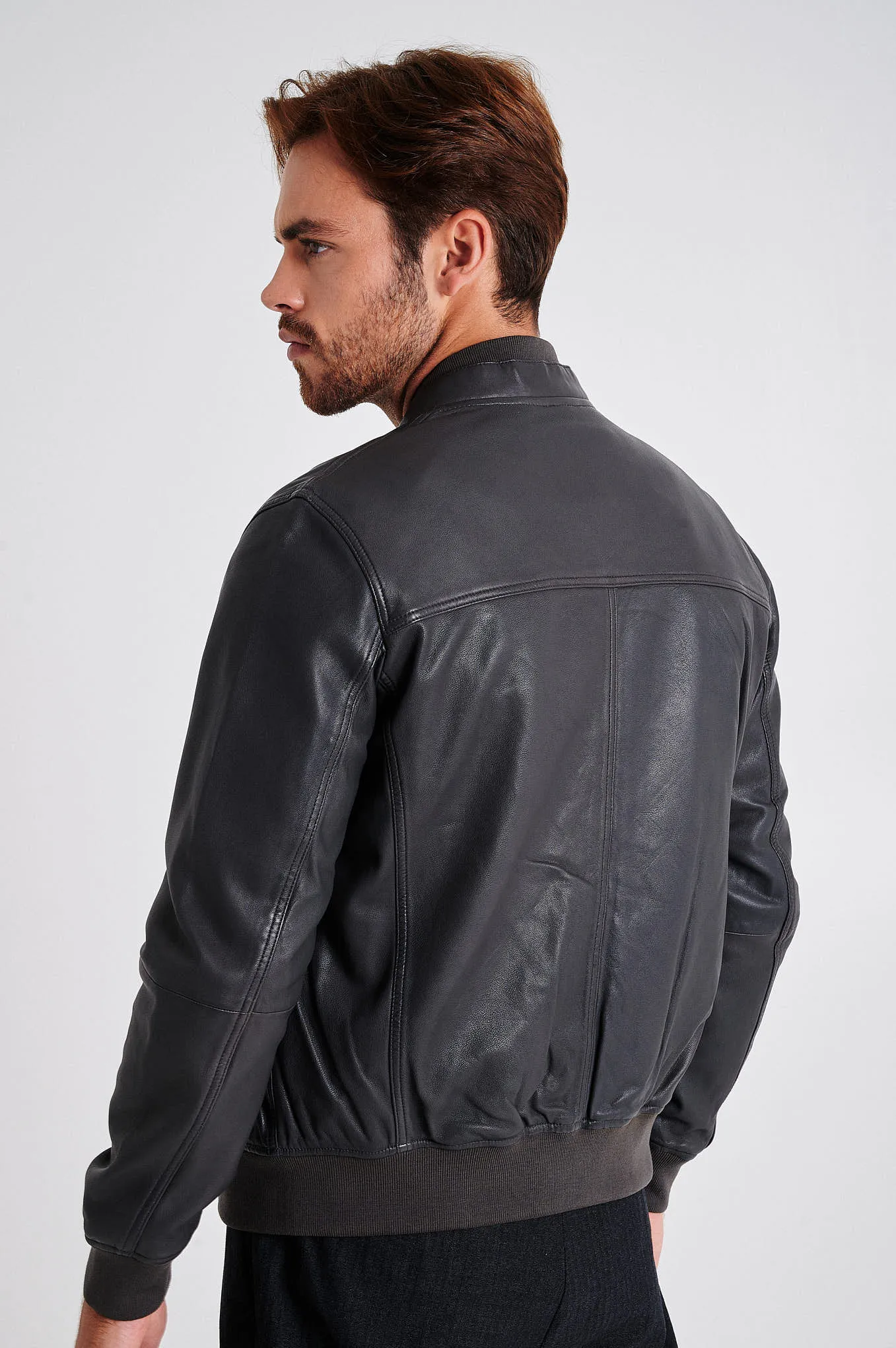 Men's nappa bomber jacket with double collar