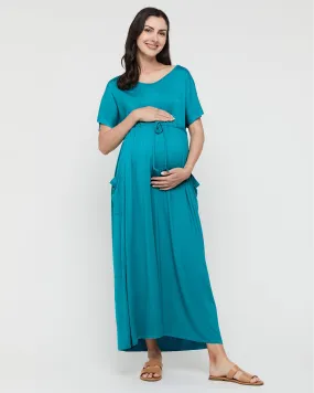 Mila Maxi Maternity Dress - Teal