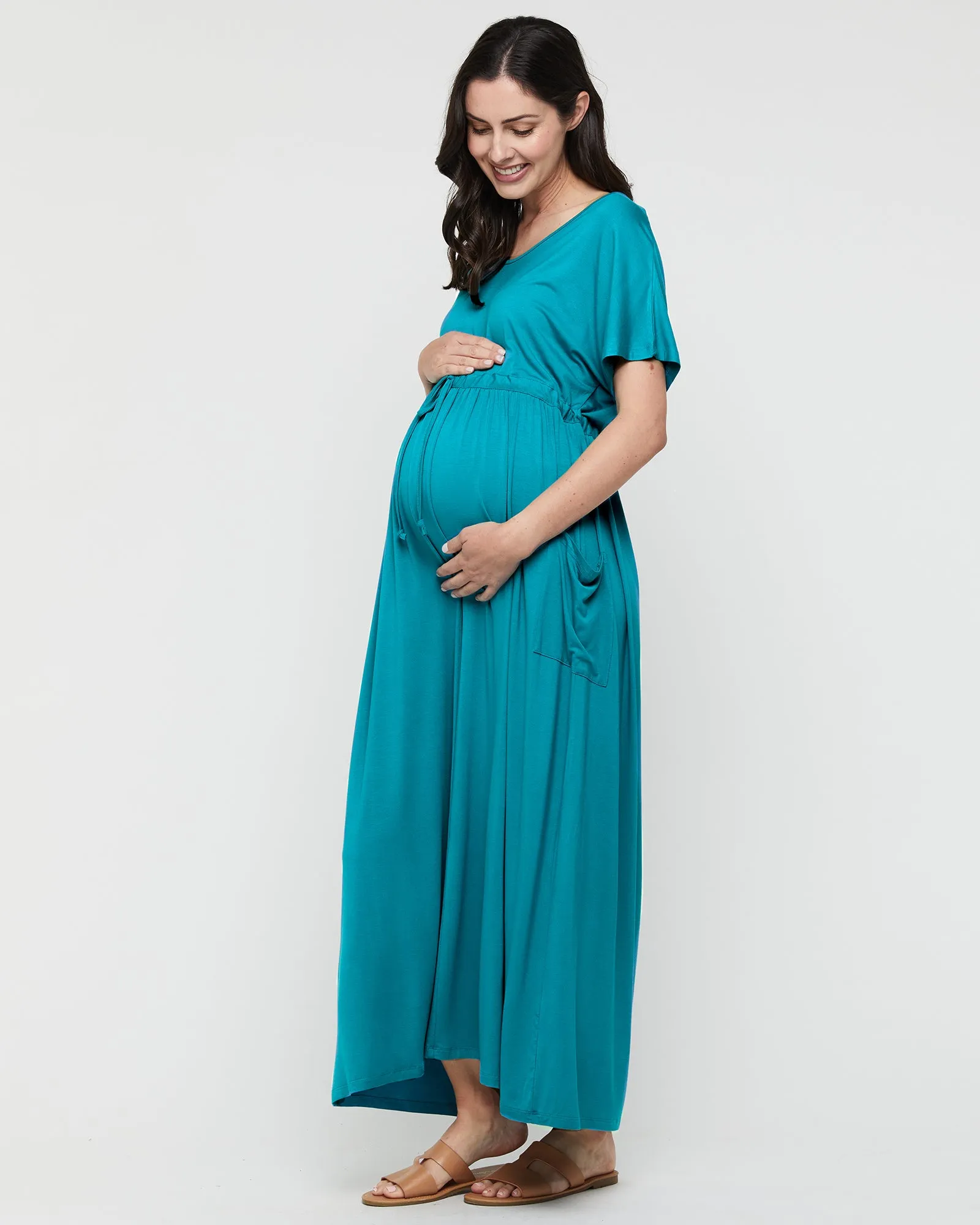 Mila Maxi Maternity Dress - Teal