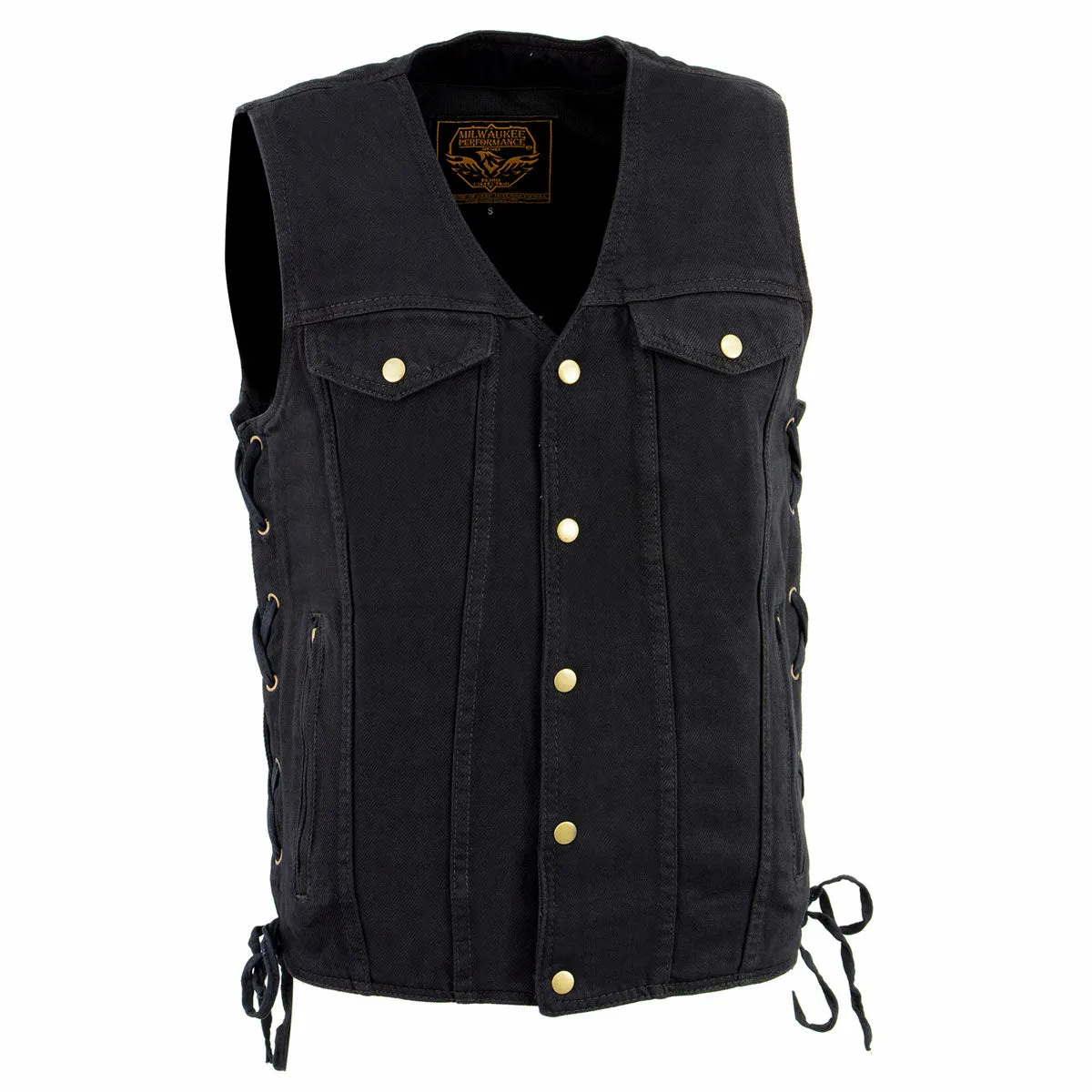 Milwaukee Leather DM1360 Men's Black Denim Motorcycle Biker Riders Vest with Adjustable Side Laces