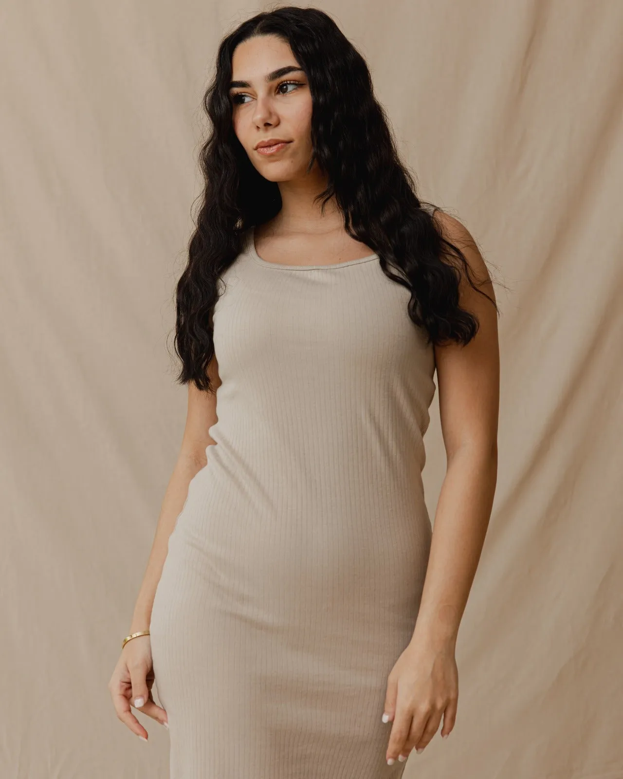 Minimal Ribbed Dress Beige