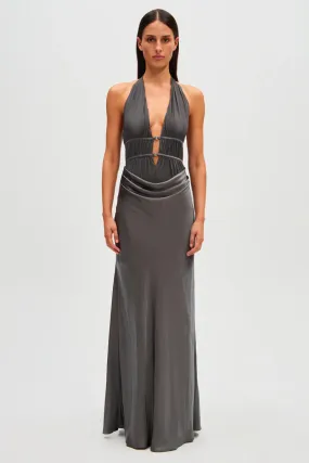 Misha Collection Celine Satin Maxi Dress - Pewter