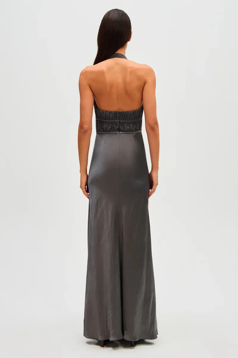 Misha Collection Celine Satin Maxi Dress - Pewter