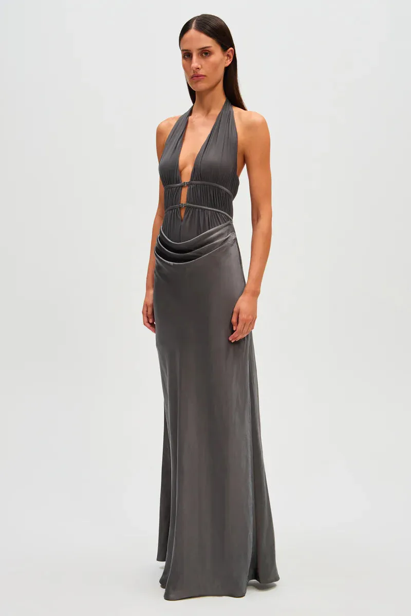 Misha Collection Celine Satin Maxi Dress - Pewter