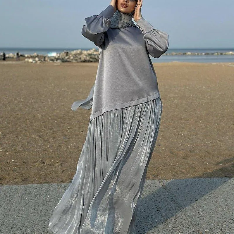 MS028 Shirt Splicing High Waist Loose Long Skirt