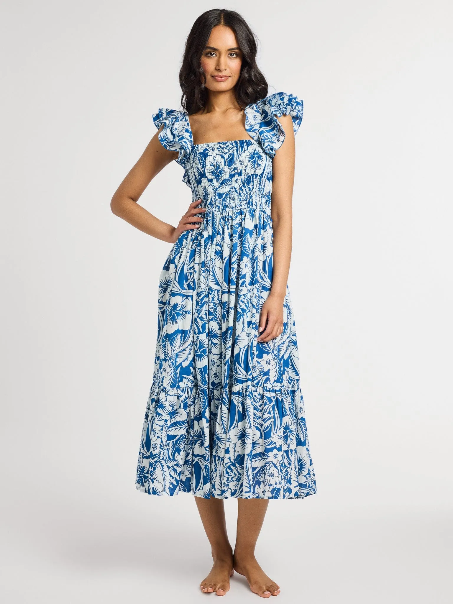 Olympia Dress in Blue Hibiscus