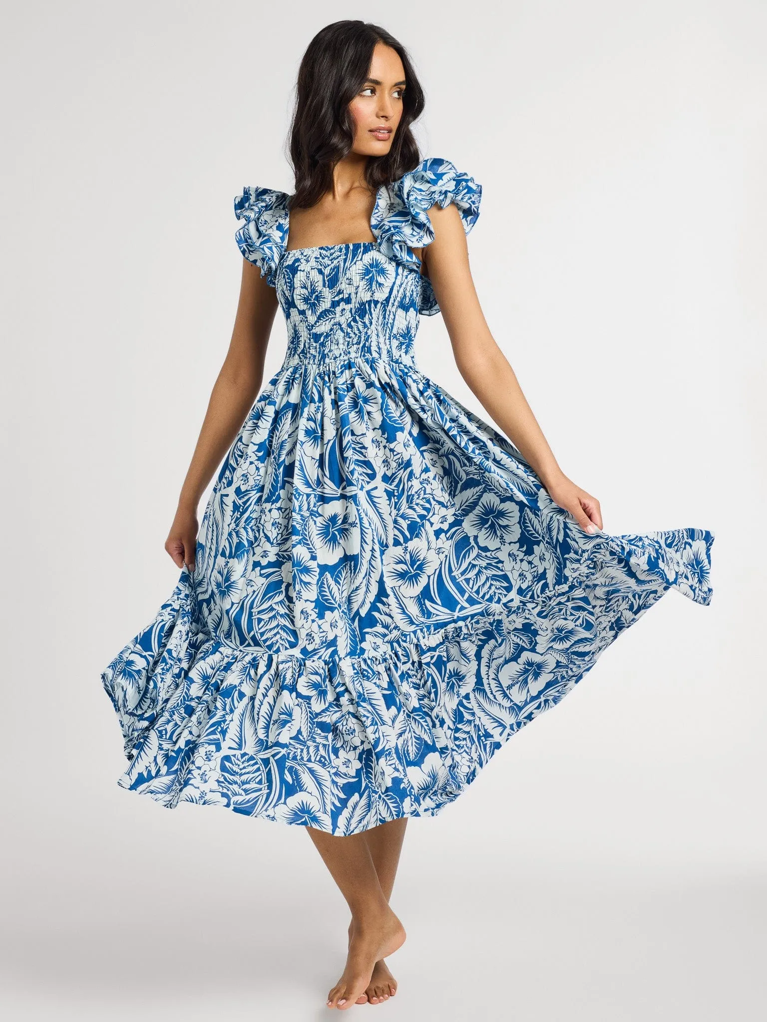 Olympia Dress in Blue Hibiscus