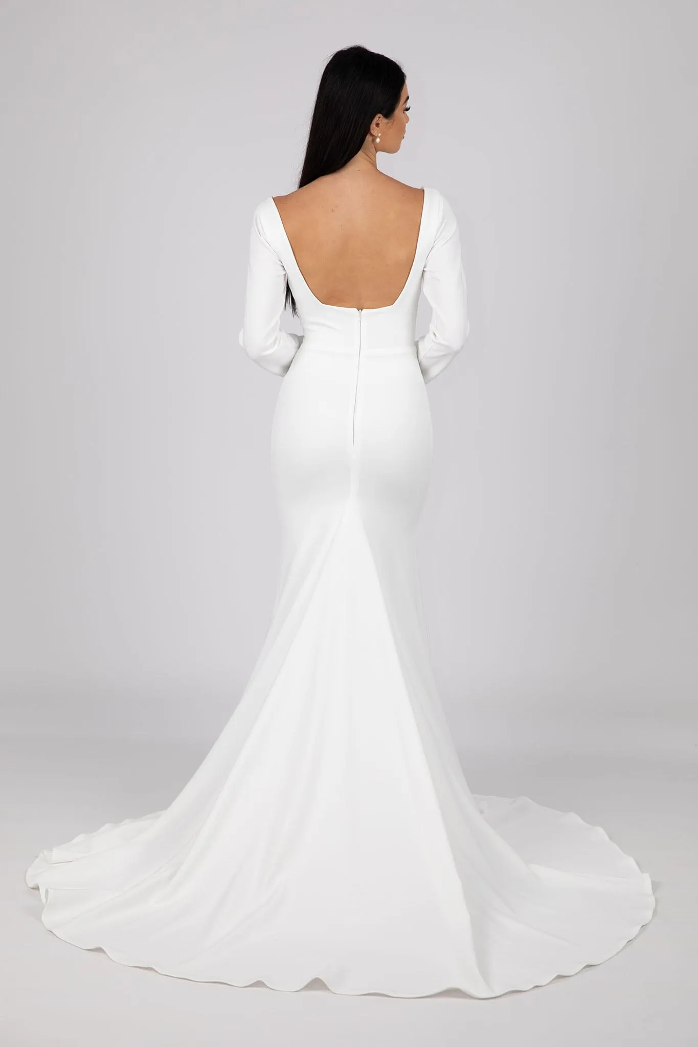 Paola Square Neck Long-Sleeve Crepe Gown - Ivory