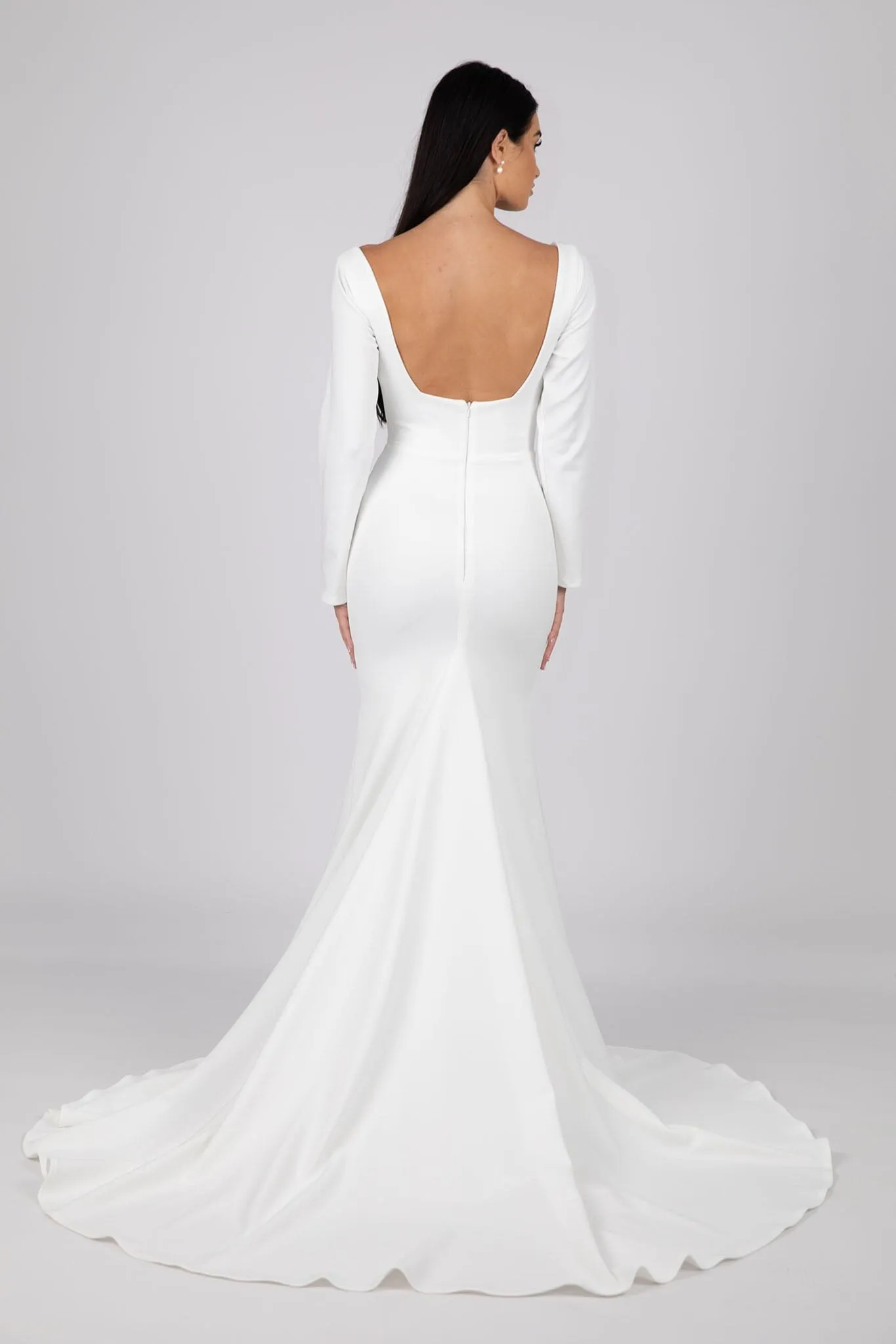 Paola Square Neck Long-Sleeve Crepe Gown - Ivory