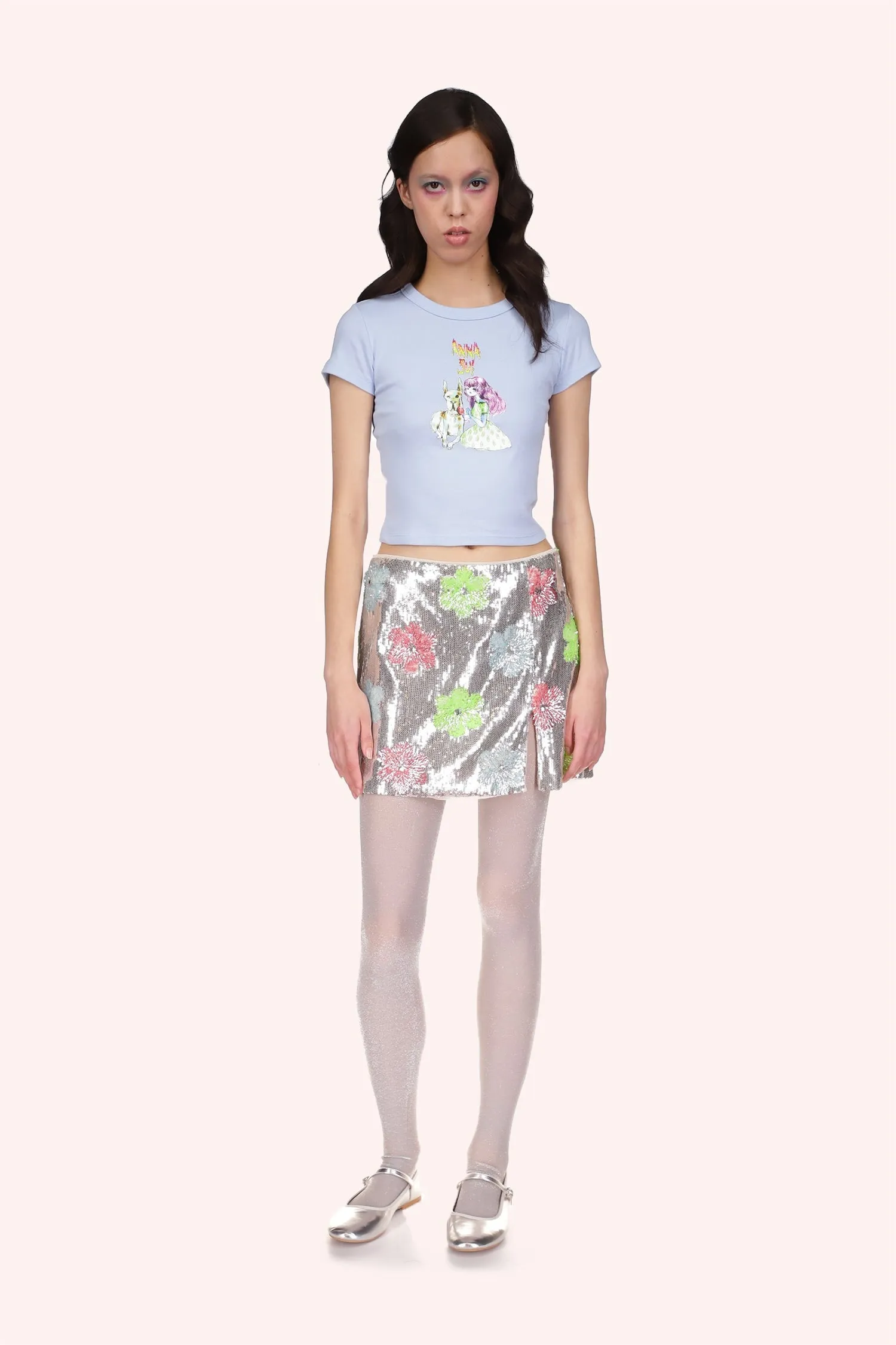 Pastel Posies Sequin Mini Skirt