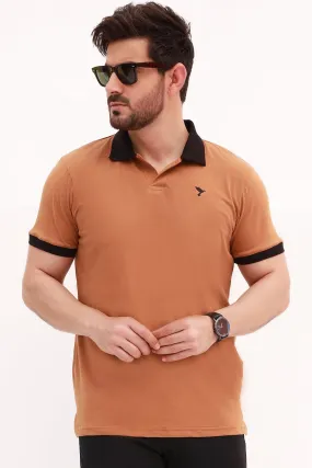 Pecan Brown Contrast Embroidered Polo Shirt - S22 - MP0114R