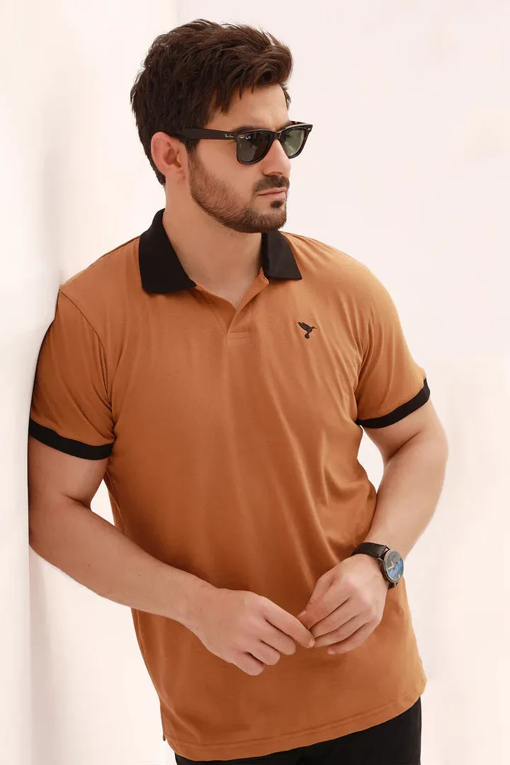 Pecan Brown Contrast Embroidered Polo Shirt - S22 - MP0114R