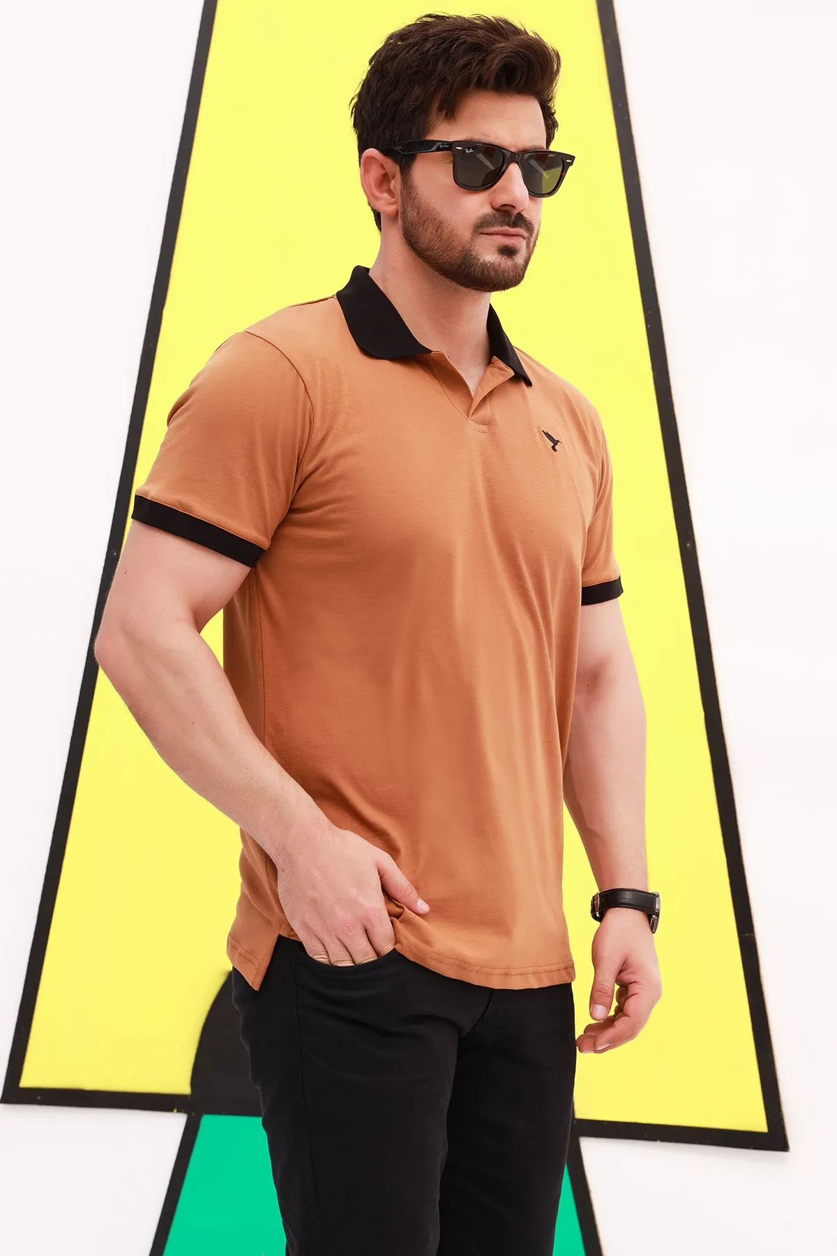 Pecan Brown Contrast Embroidered Polo Shirt - S22 - MP0114R