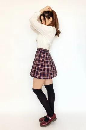 Plaid Pleated Skirt Navy