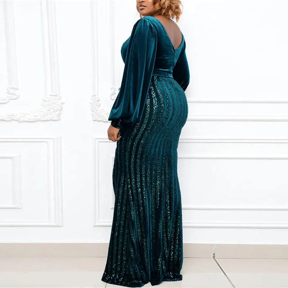 Plus Size Sexy Party Host Split  Beaded Maxi Dress