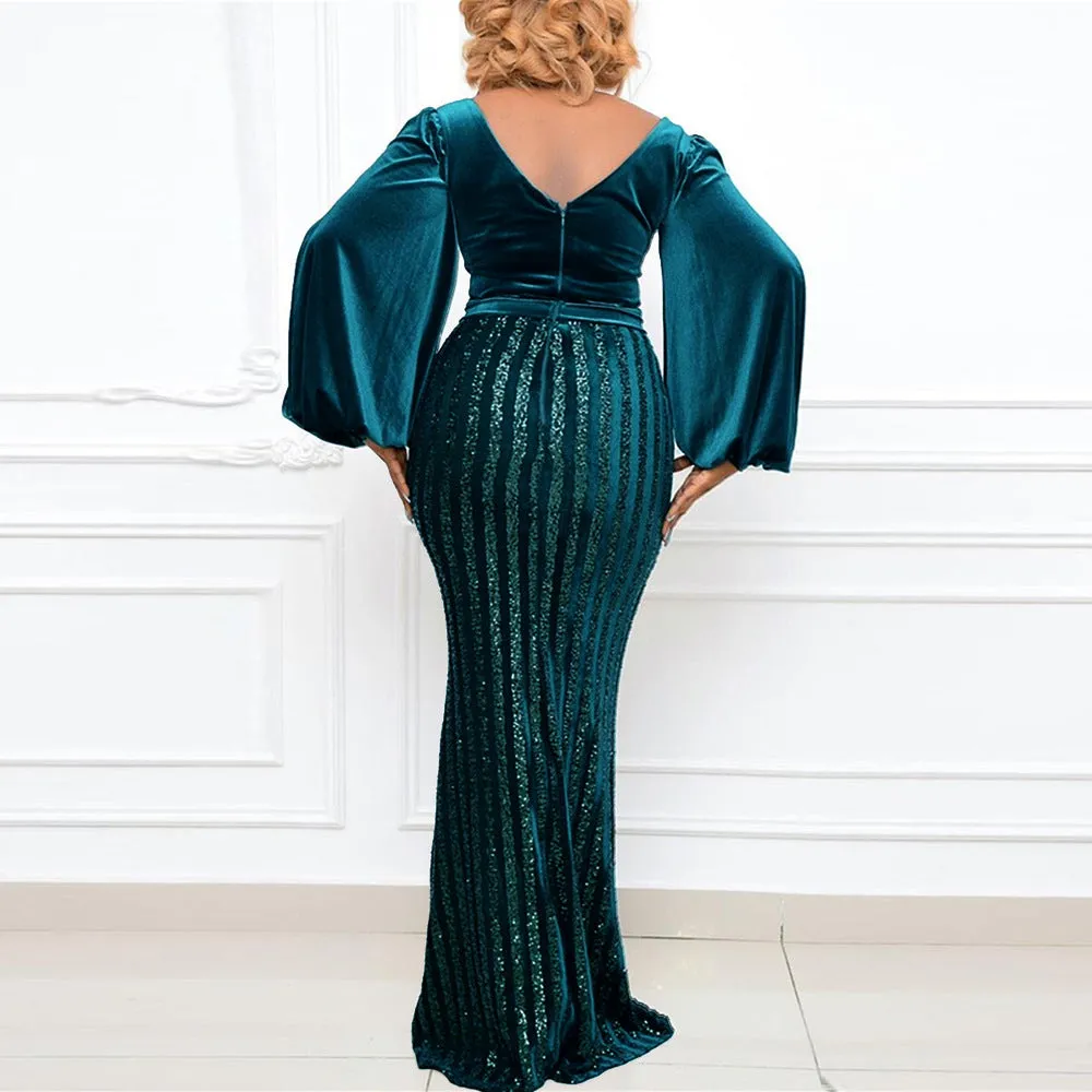 Plus Size Sexy Party Host Split  Beaded Maxi Dress