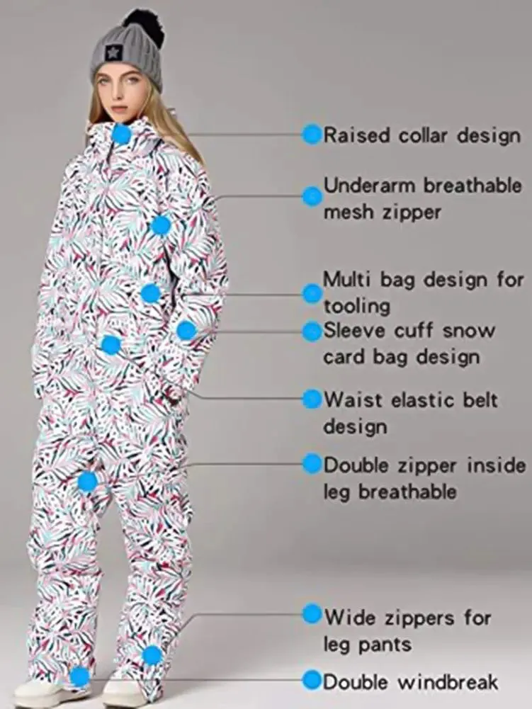 Printed One Piece Ski Suits Ski Onesies Jumpsuits for Women