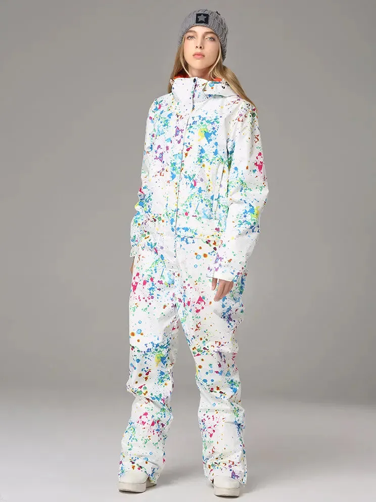 Printed One Piece Ski Suits Ski Onesies Jumpsuits for Women