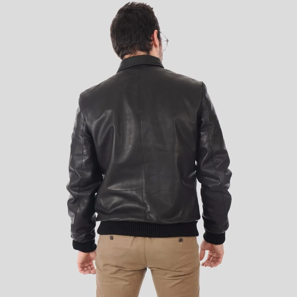 Reece Black Bomber Leather Jacket