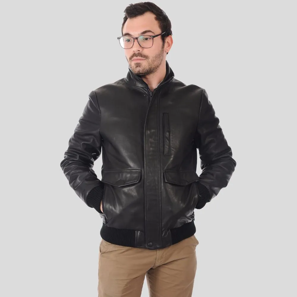 Reece Black Bomber Leather Jacket