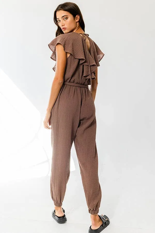 Ruffled V-neck Jumpsuit