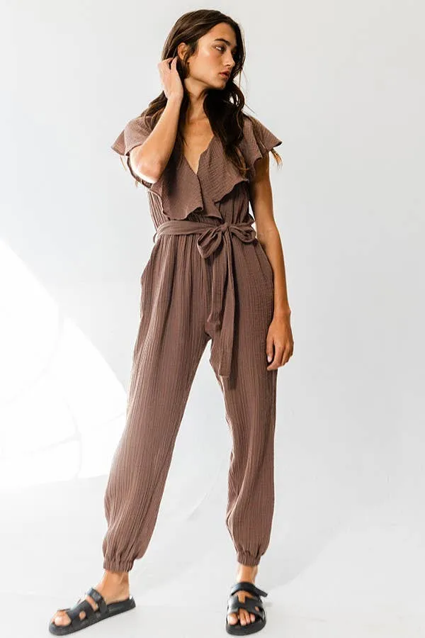 Ruffled V-neck Jumpsuit