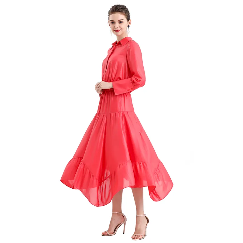 S068-6 Women Laminated chiffon asymmetric panelled long flare handkerchief skirt