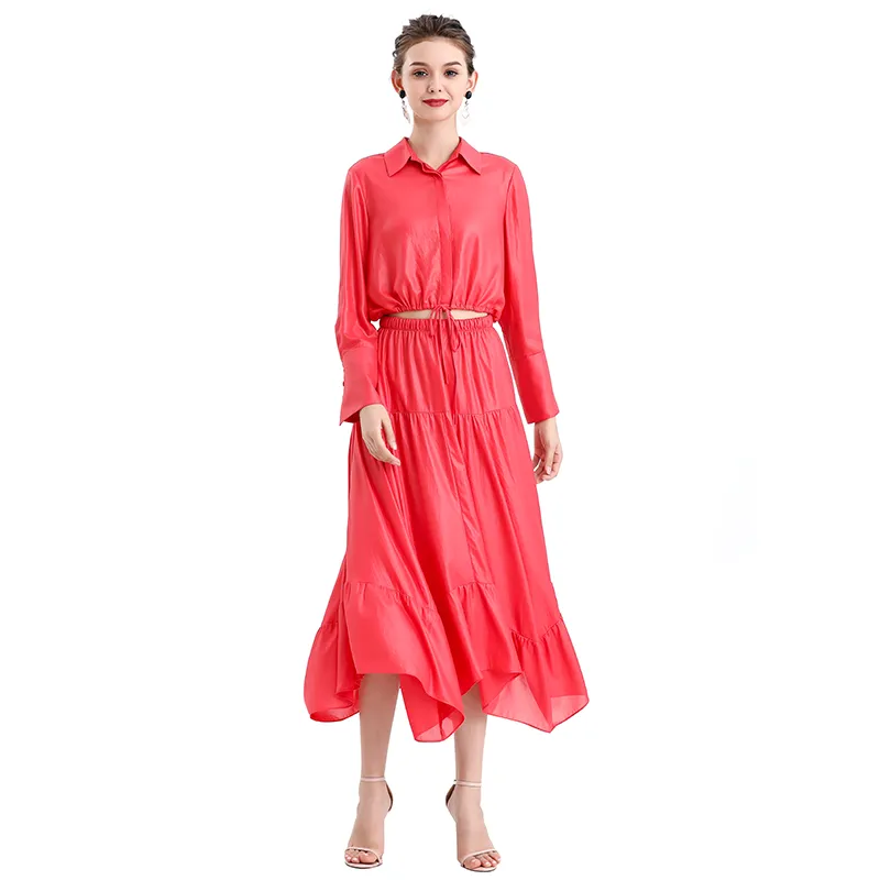 S068-6 Women Laminated chiffon asymmetric panelled long flare handkerchief skirt