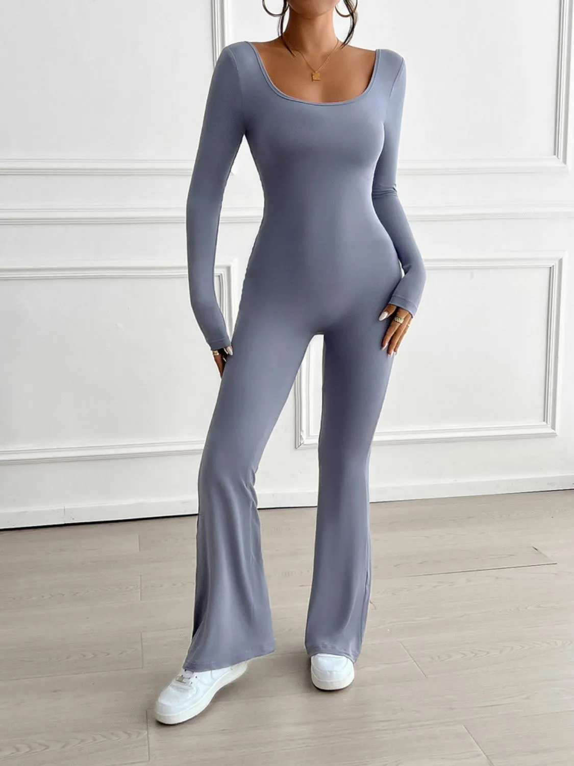 Scoop Neck Long Sleeve Jumpsuit