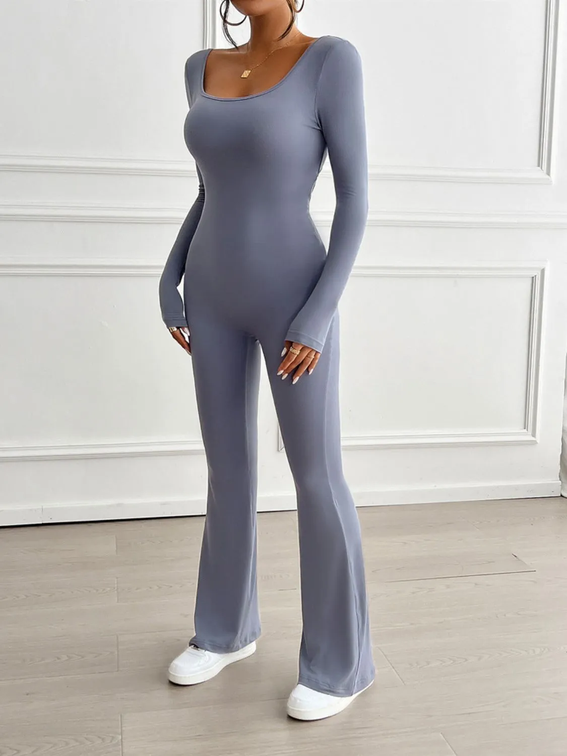 Scoop Neck Long Sleeve Jumpsuit