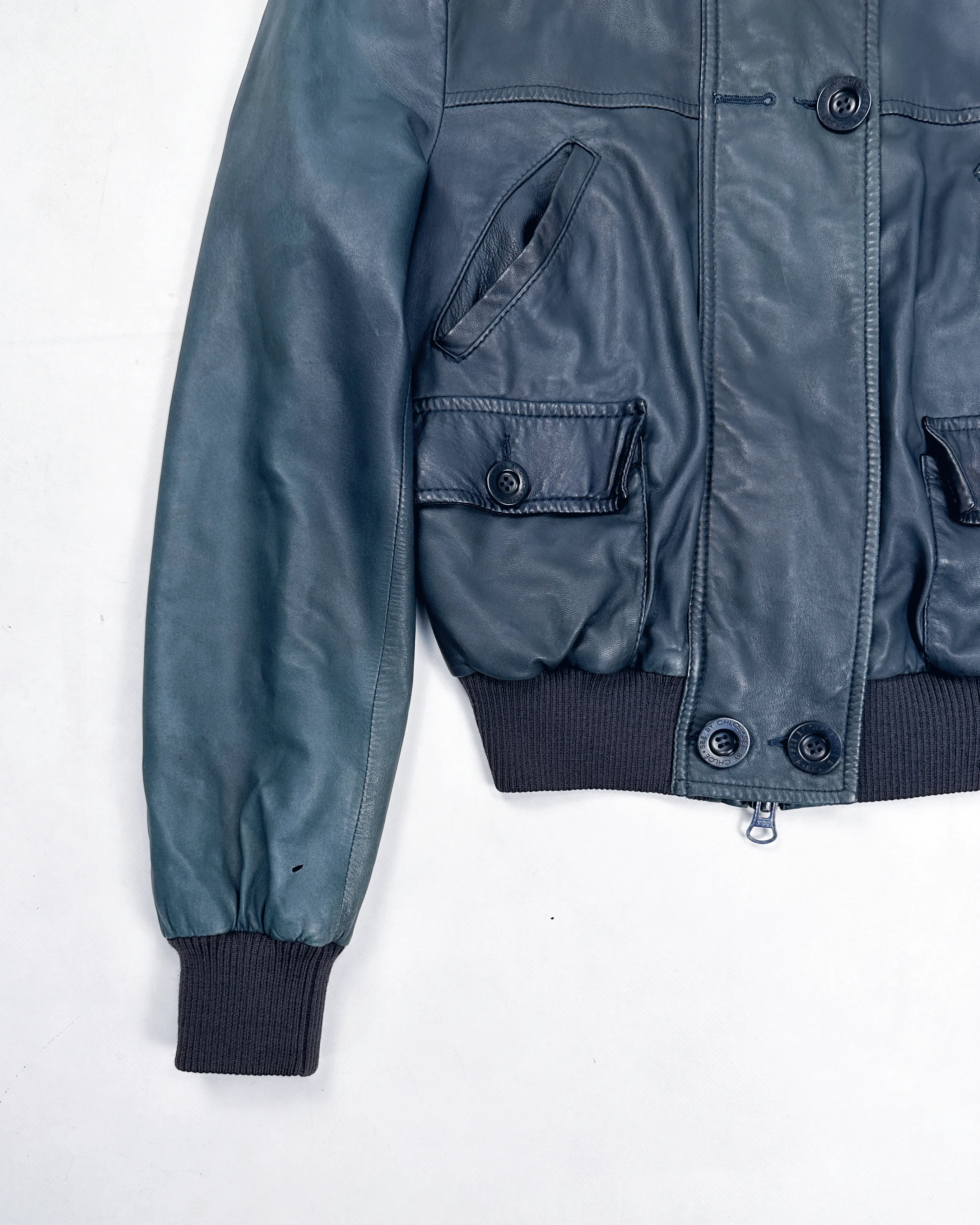 See by Chloé Leather Bomber Deep Green Jacket 2000's