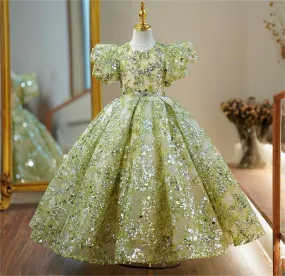 Sequined princess dress with puffy sleeves for girls clothes