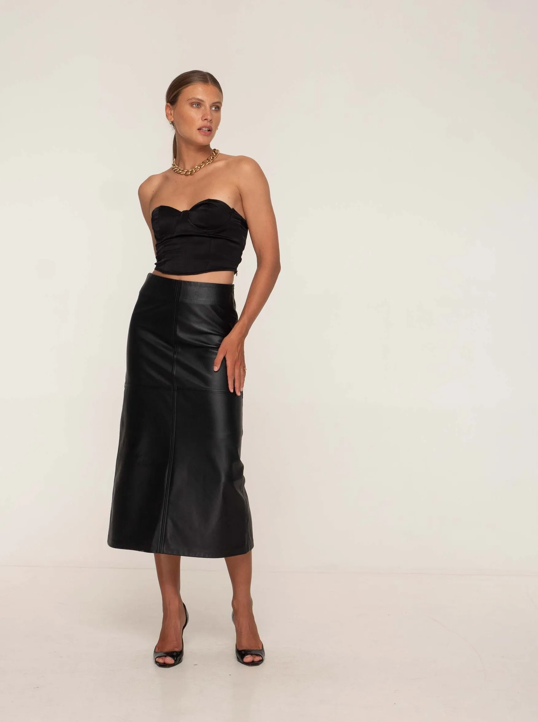 SIENNA LEATHER MAXI SKIRT - BLACK