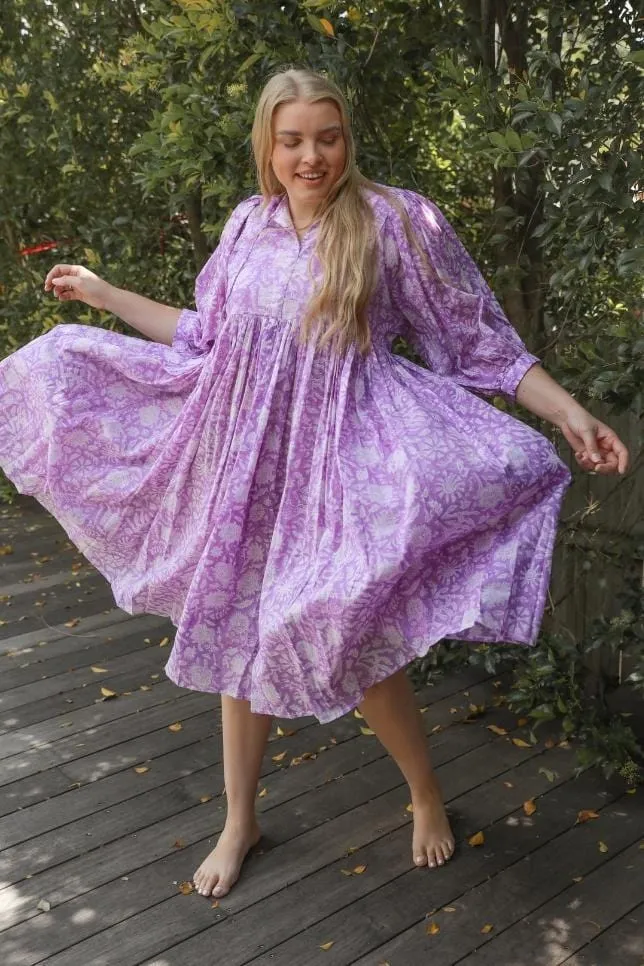 Smocked Boho Maxi Dress in Lilac