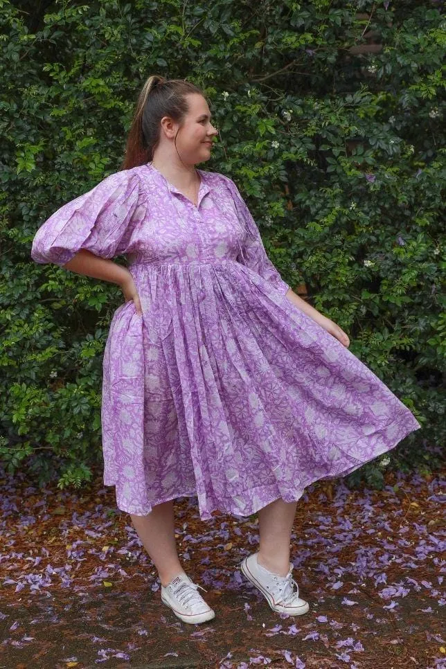 Smocked Boho Maxi Dress in Lilac