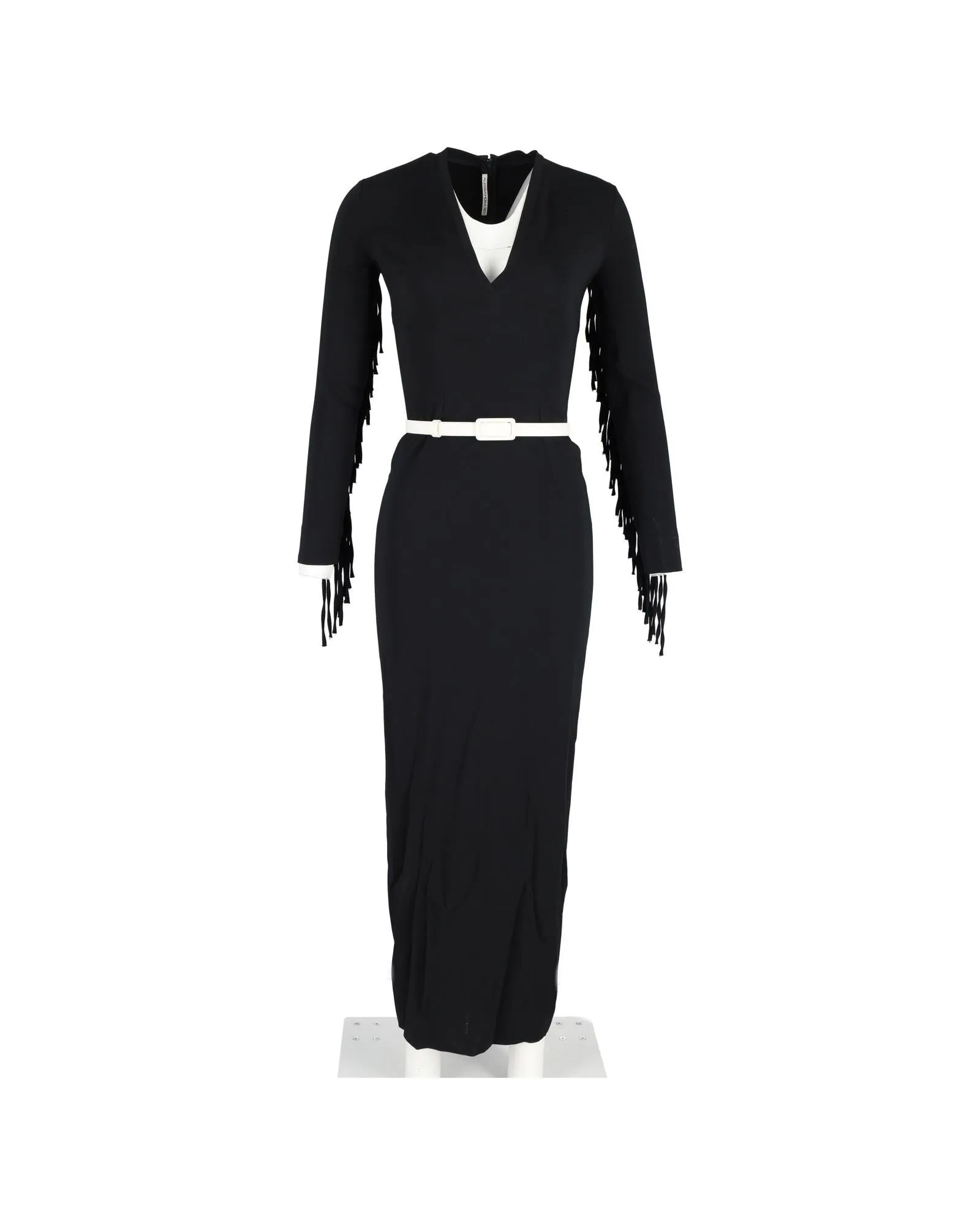 Sophisticated Fringed Black Silk Maxi Dress