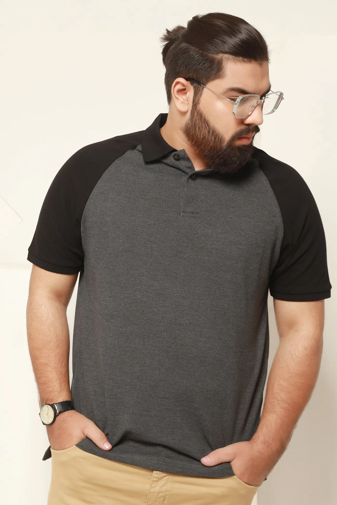 Split Tone Raglan Polo (Plus Size) - W20 - MP0026P