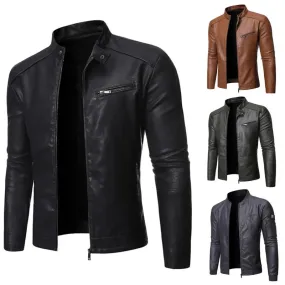 Spring and Autumn Men's Jacket Fashion Trend Korean Slim Fit Casual Men's Leather Jacket Motorcycle Jacket