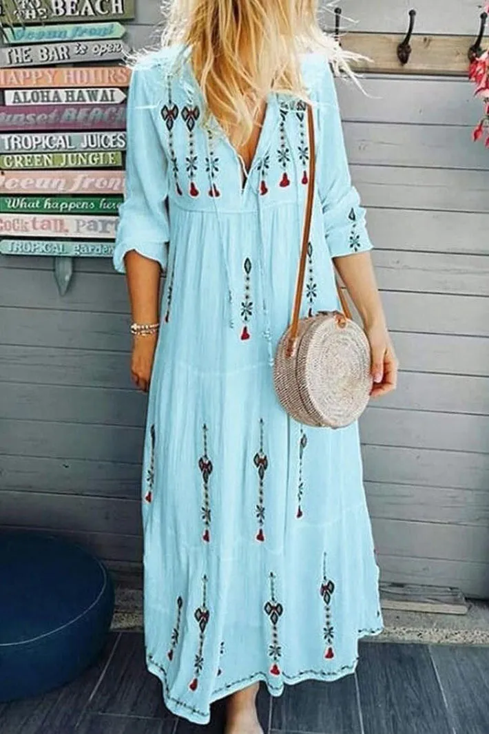 Spring Summer Casual Women Print Long Dress