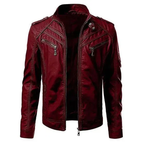 Street Leather Jacket Men Winter Fleece Motorcycle Pu Leahter Jacket Male Stand Collar Casual Windbreaker Slim Coat S-5XL