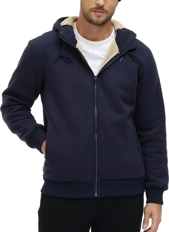 TACVASEN Men's Sherpa Fleece Lined Hoodies Zip Up Hoodie Jacket Winter Hooded Sweatshirt Warm Thick Coats with Pockets