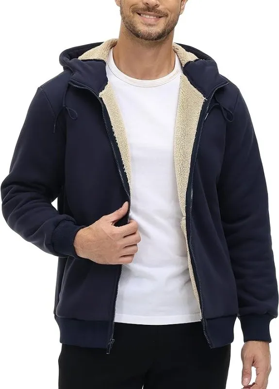 TACVASEN Men's Sherpa Fleece Lined Hoodies Zip Up Hoodie Jacket Winter Hooded Sweatshirt Warm Thick Coats with Pockets