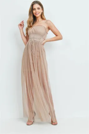 Taupe Sheer Overlay Maxi Dress