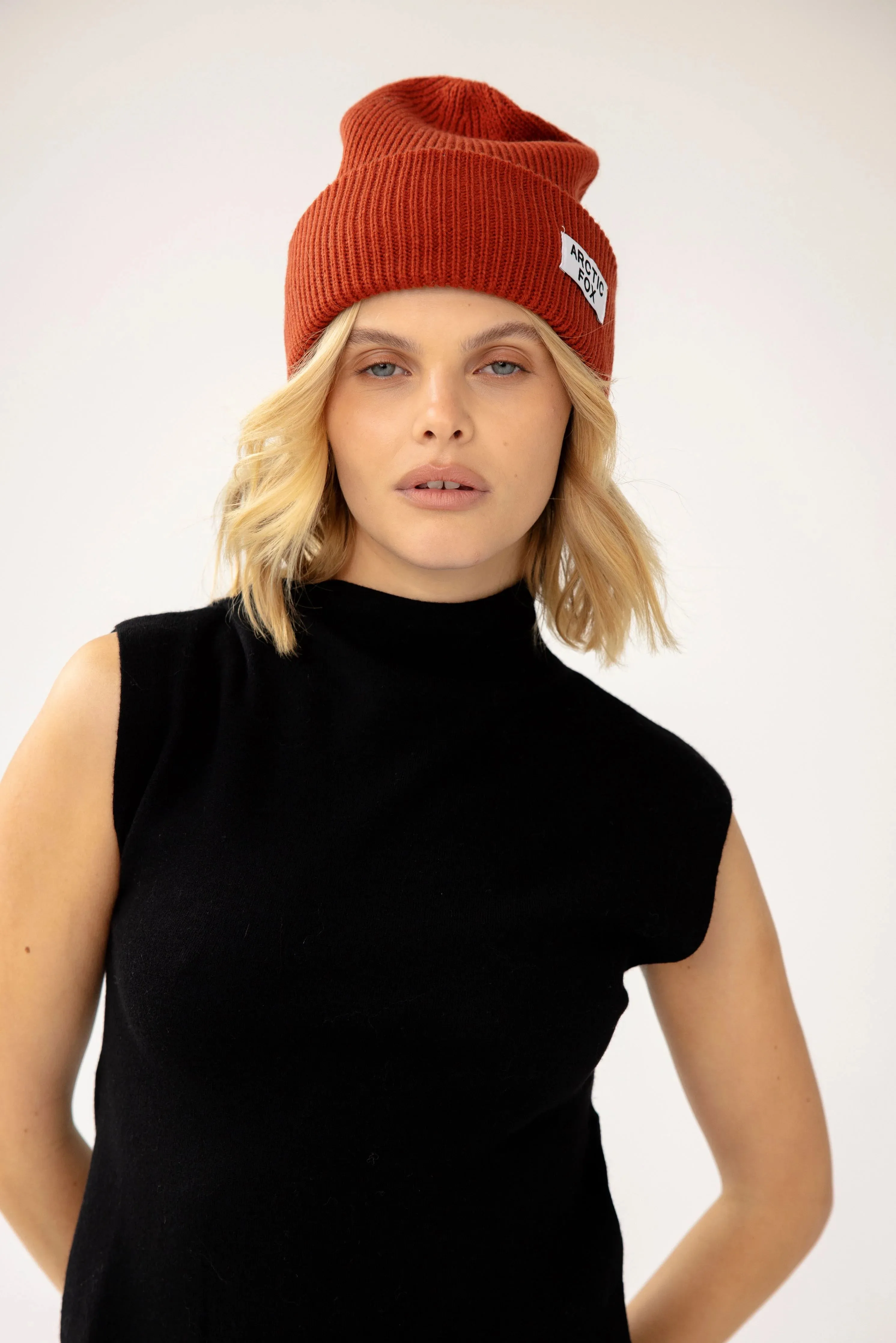 The Recycled Bottle Beanie in Deep Terracotta