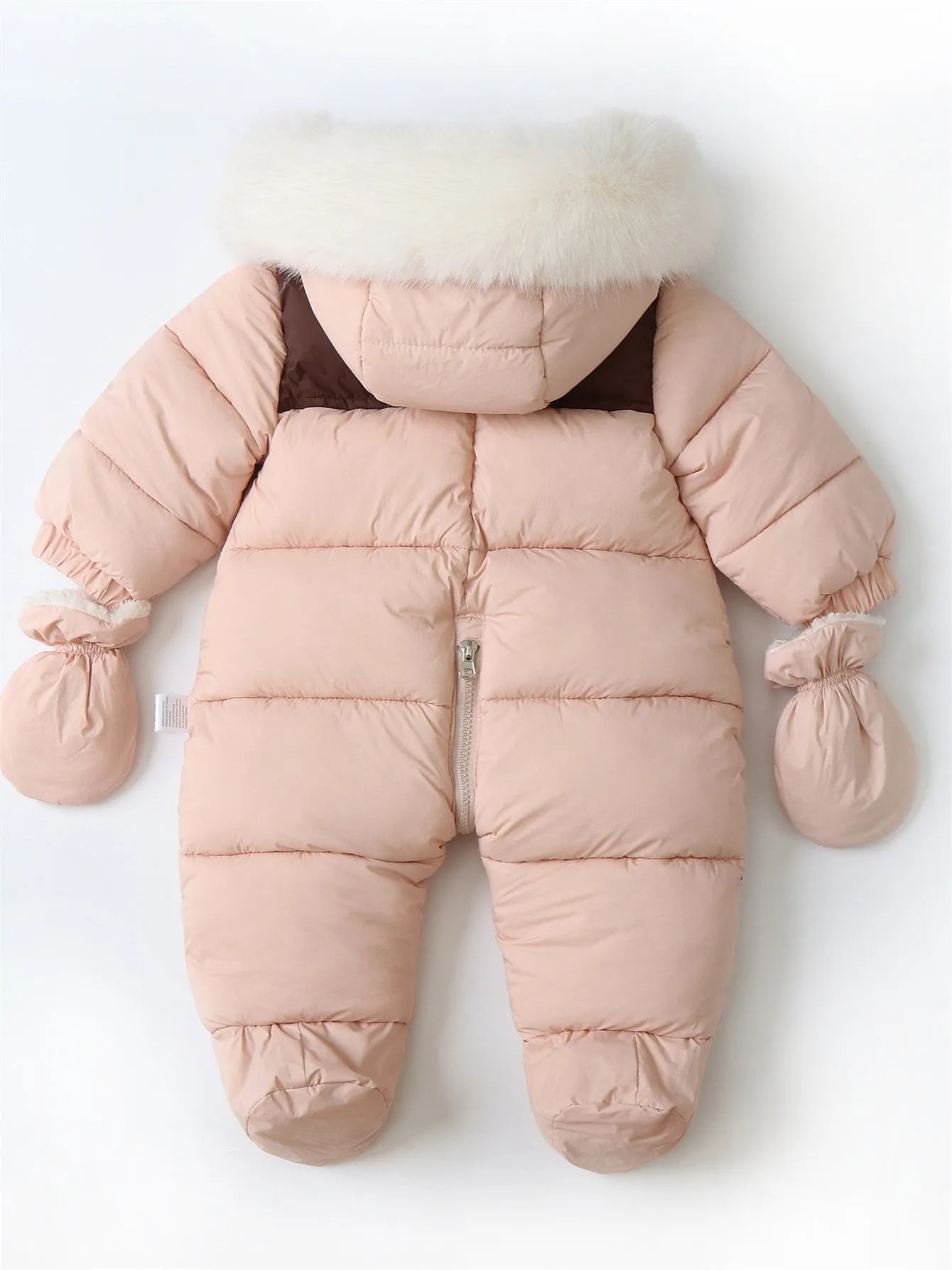 Thickened children's hooded jumpsuit with gloves