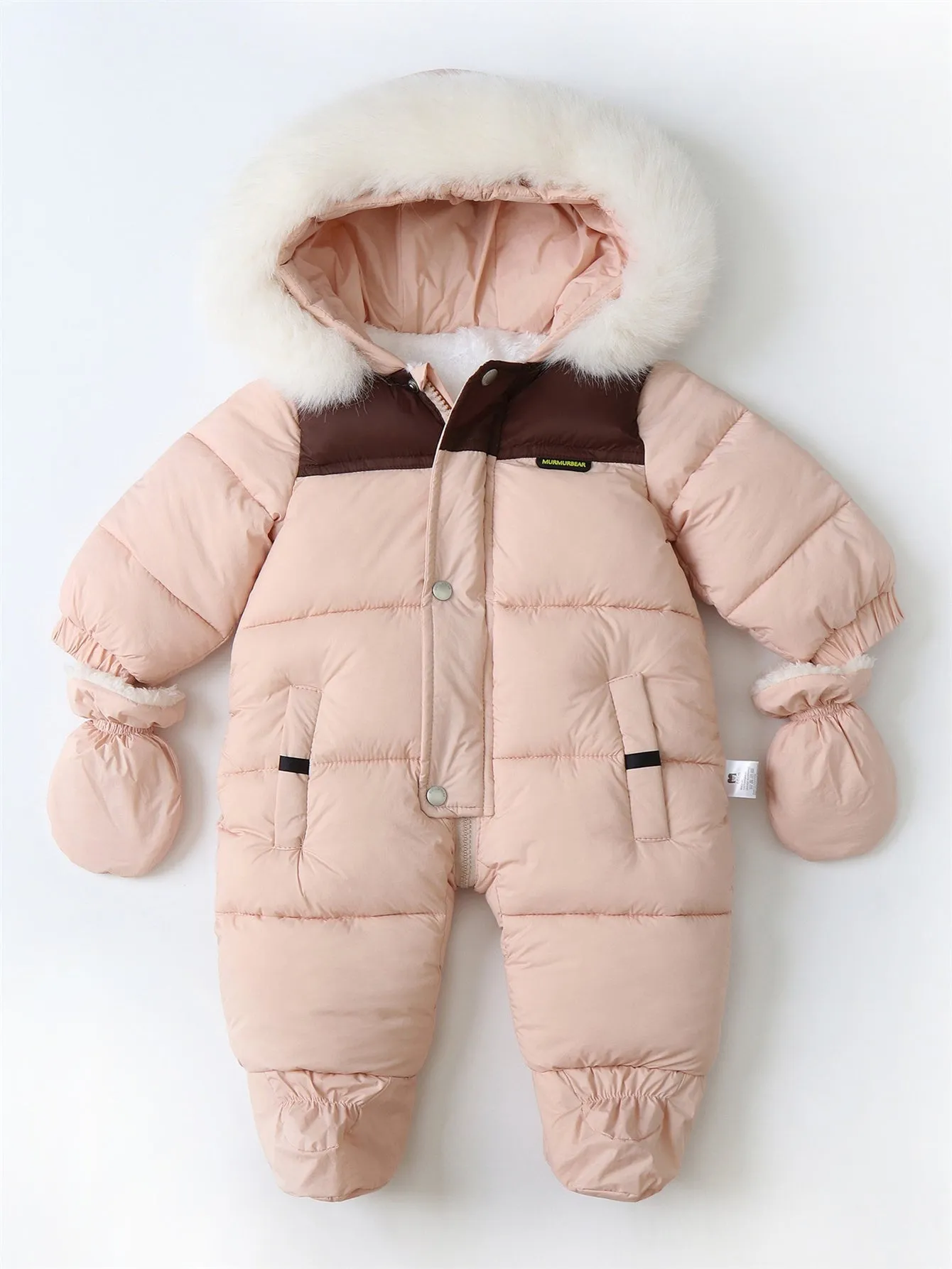 Thickened children's hooded jumpsuit with gloves