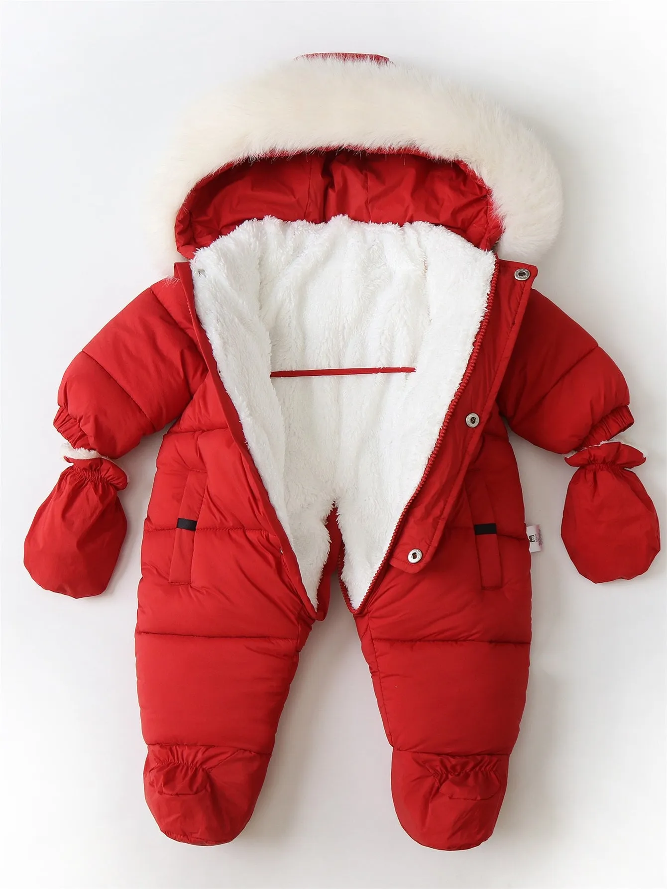 Thickened children's hooded jumpsuit with gloves