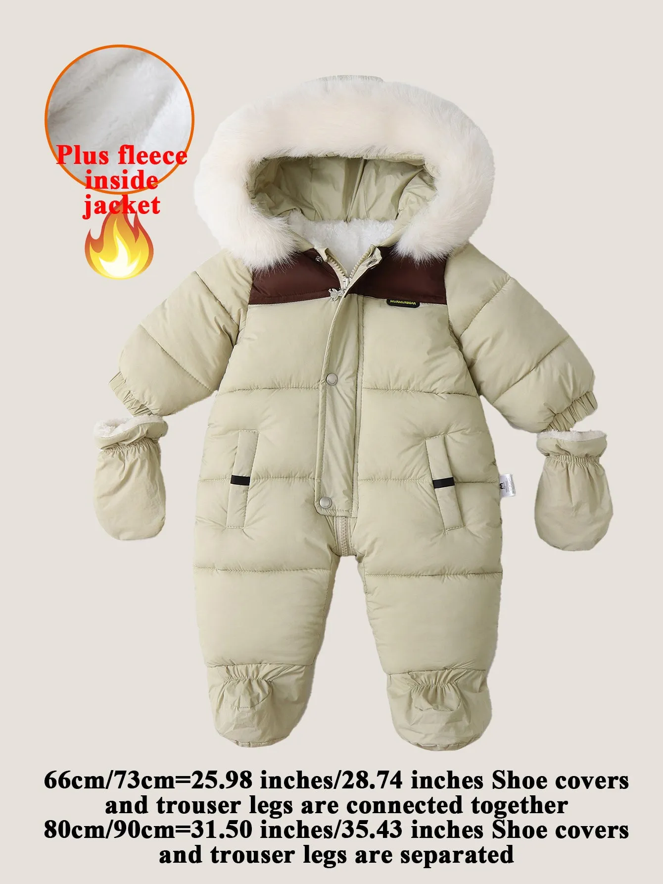 Thickened children's hooded jumpsuit with gloves