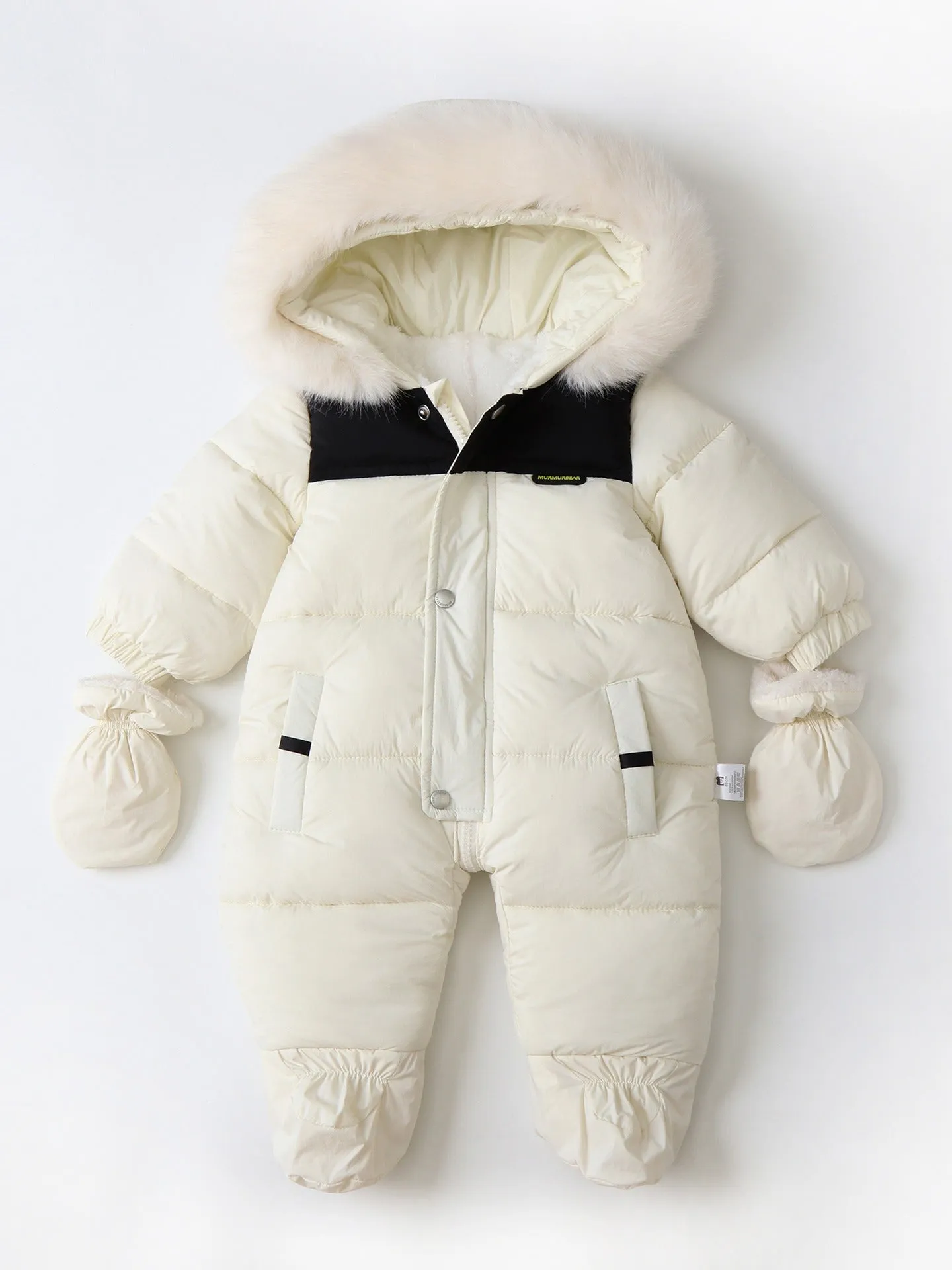 Thickened children's hooded jumpsuit with gloves